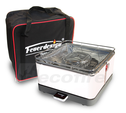 rauchfreier Holzkohle Tischgrill Teide in cremeweiss mit Tasche