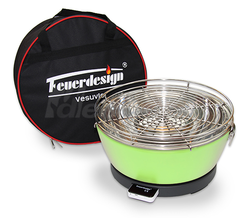 rauchfreier Holzkohle Tischgrill Vesuvio in grün mit Tasche